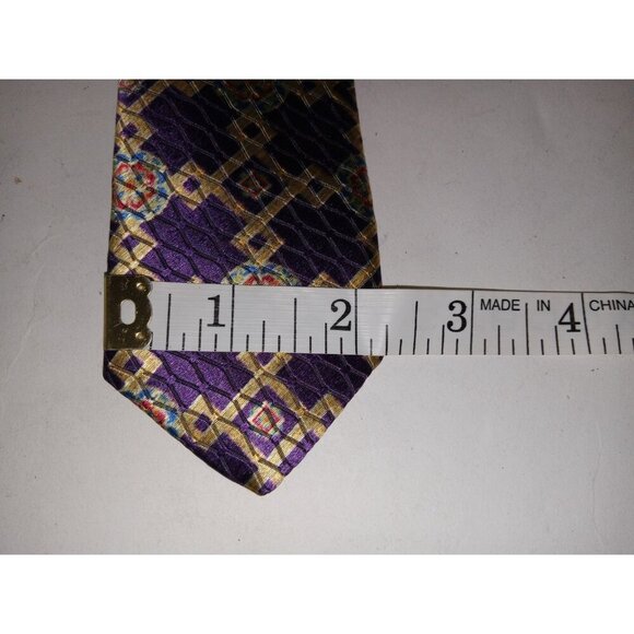 Jos.A. Bank 100% Silk Mens Tie Necktie Purple/Gold Geometric - Picture 6 of 9